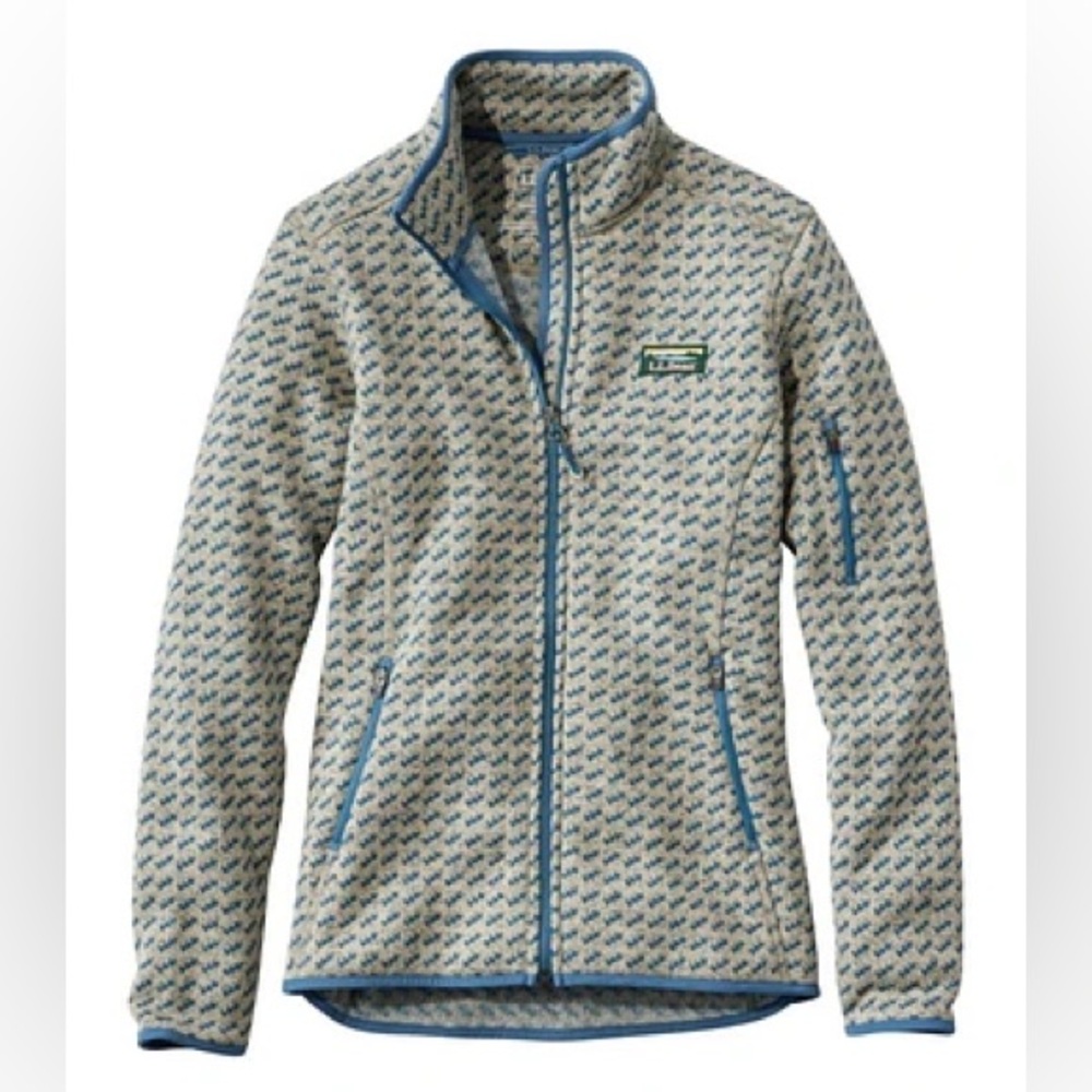 L.L.Bean Women's Printed Sweater Fleece Full-Zip Jacket size M birdseye Pattern